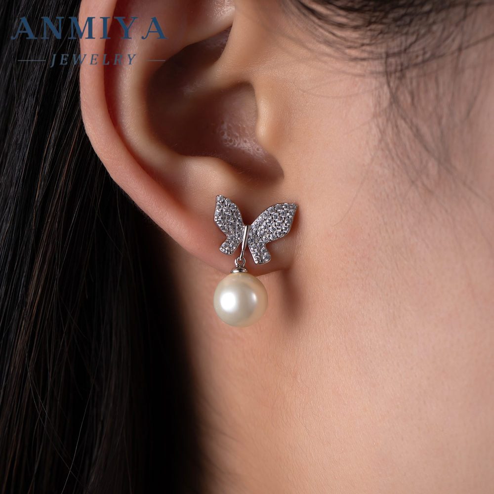 Best Selling butterfly Water Resistant Zirconia Cute Sweet Earrings Stud 925 Silver High Quality Earring for Women Summer