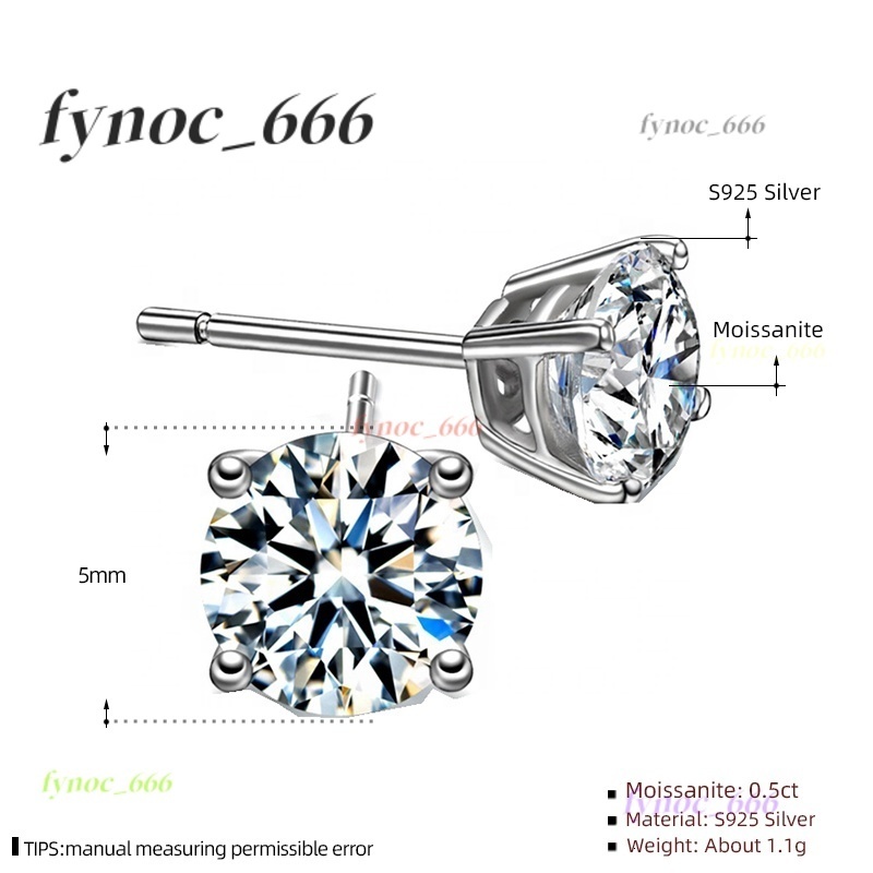 Moissanite Gemstone Stud Earrings for Women Classic Four Claw Design Solid 925 Sterling Silver Solitaire Party Fine Jewelry