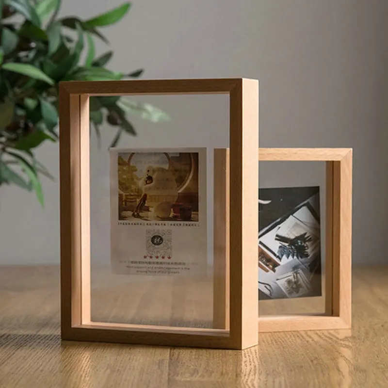 Wooden Photo Frames,Table Display Side Pressed Flower Frames, Plant Specimen Herbarium Clip Double Glass Frame H260306