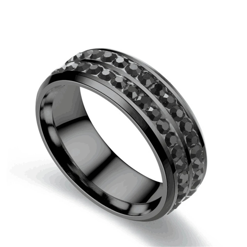 Gorgeous Black Full Zircon Couple Ring Fashion Mens Stainless Steel Elegant Womens Heartshaped 2pcs Wedding Jewelry Gift 250704