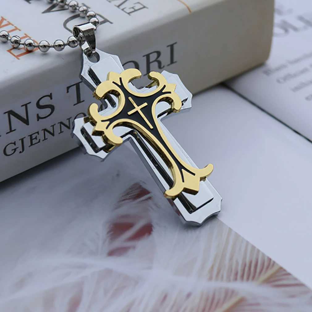2024 New Necklace For Men Titanium Steel Three-layer Cross Pendant Ball Chain Fresh Sweet Fashion Necklace W250712