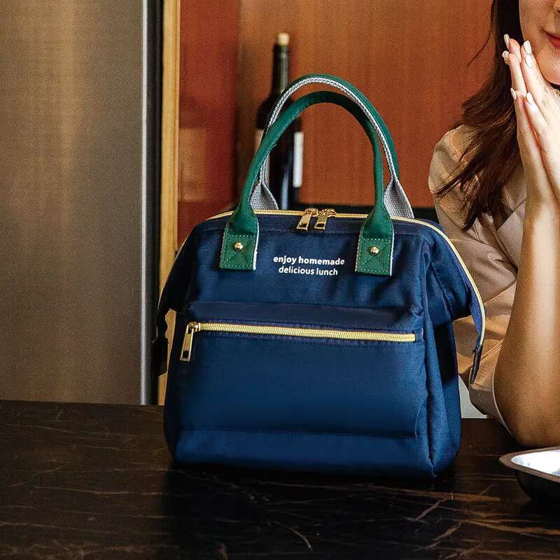 Insulated Lunch Bag Waterproof Twill Nylon Large Capacity Thermal Tote For Office Workers Students Oxford Cloth Aluminum
