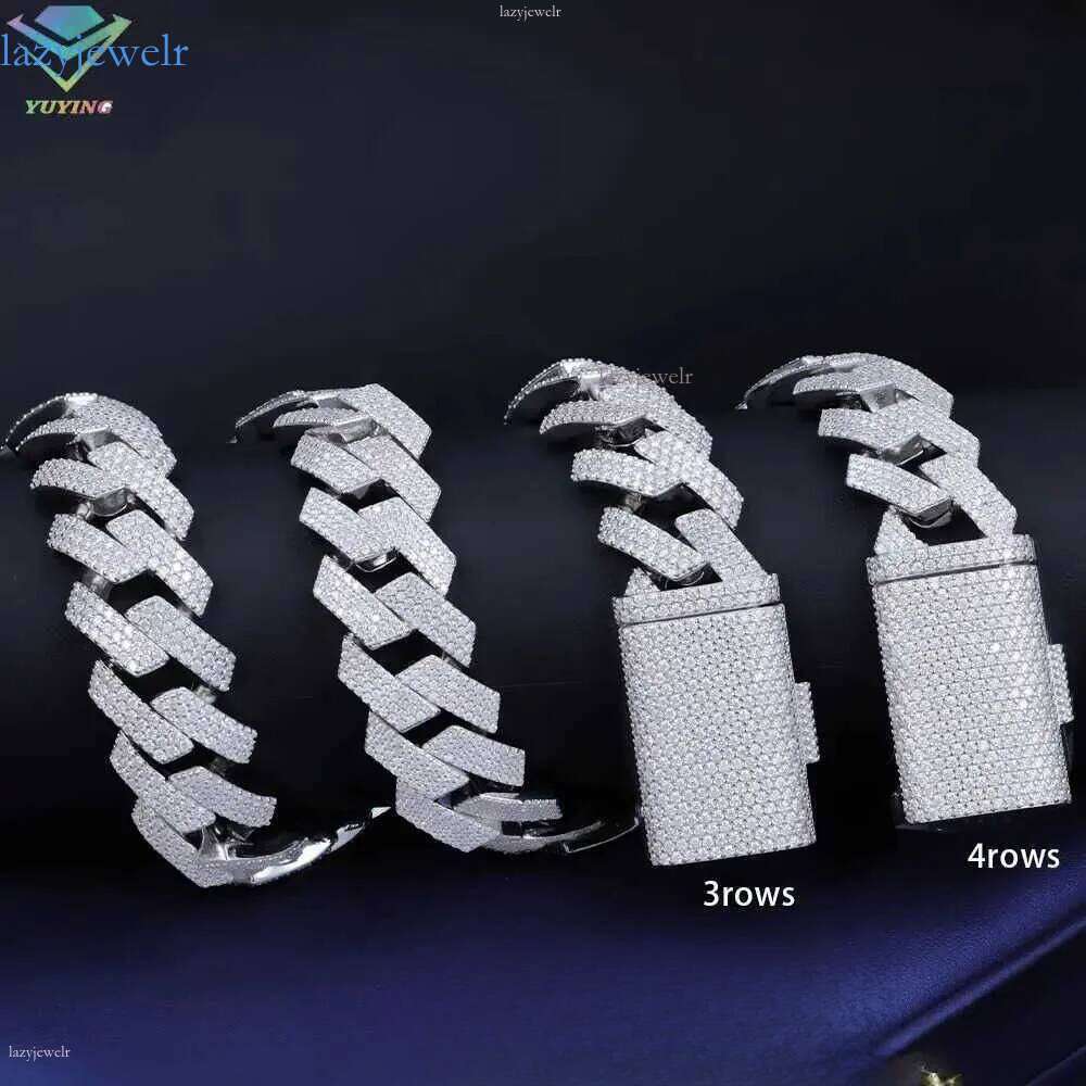 Fine jewelry 20mm wide necklace bracelet VVS dia hip hop Cuban Link Chain GRA D Moissanite sterling sier gold plate