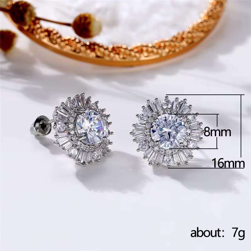 Hot Selling Luxury Big Zirconia Diamond Flower Earrings Bride Women Wedding Female Silver Plated CZ Stud Earring