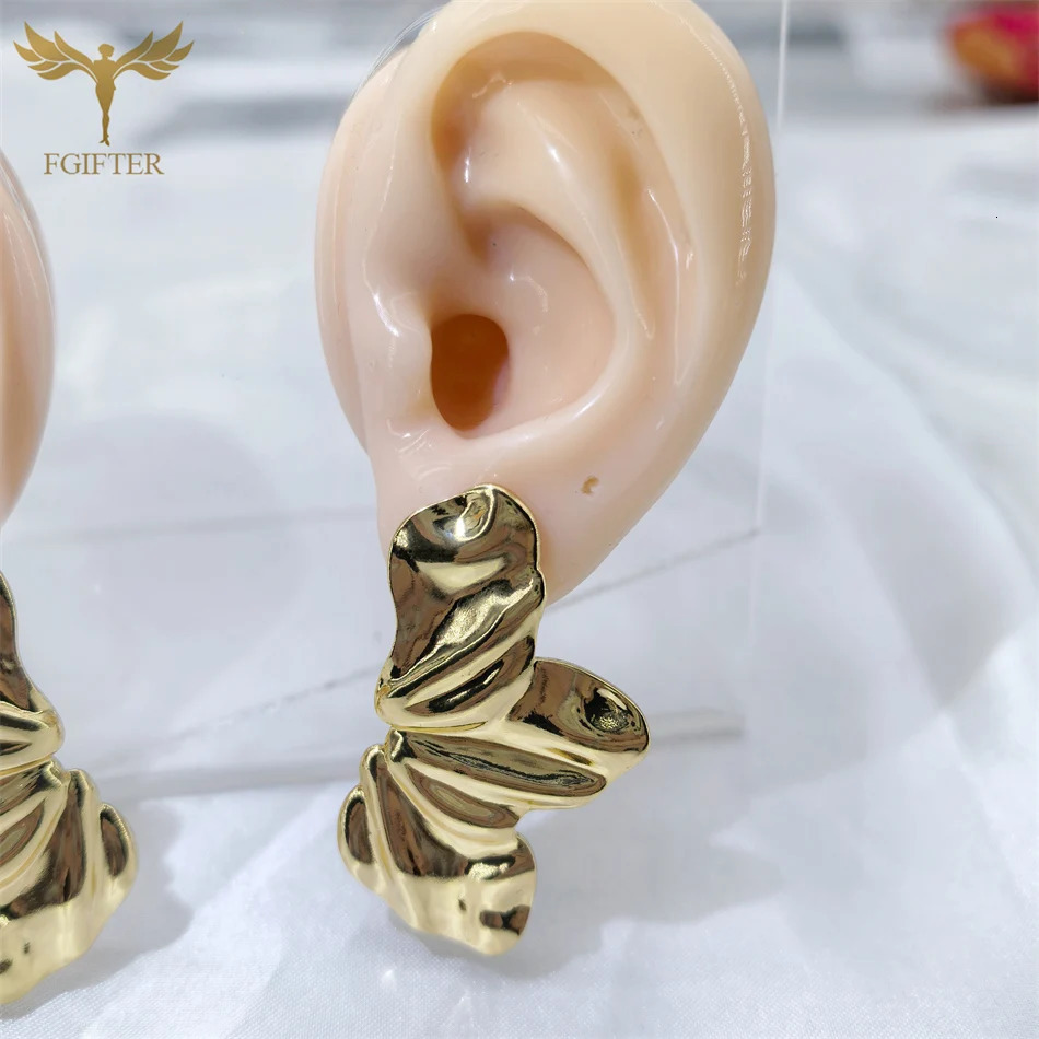 Hyperbole Chunky Earrings Wrinkle Flower Leaf n Stud Earing Golden Stainless Steel Jewelry Accessories Gifts for Her 250708