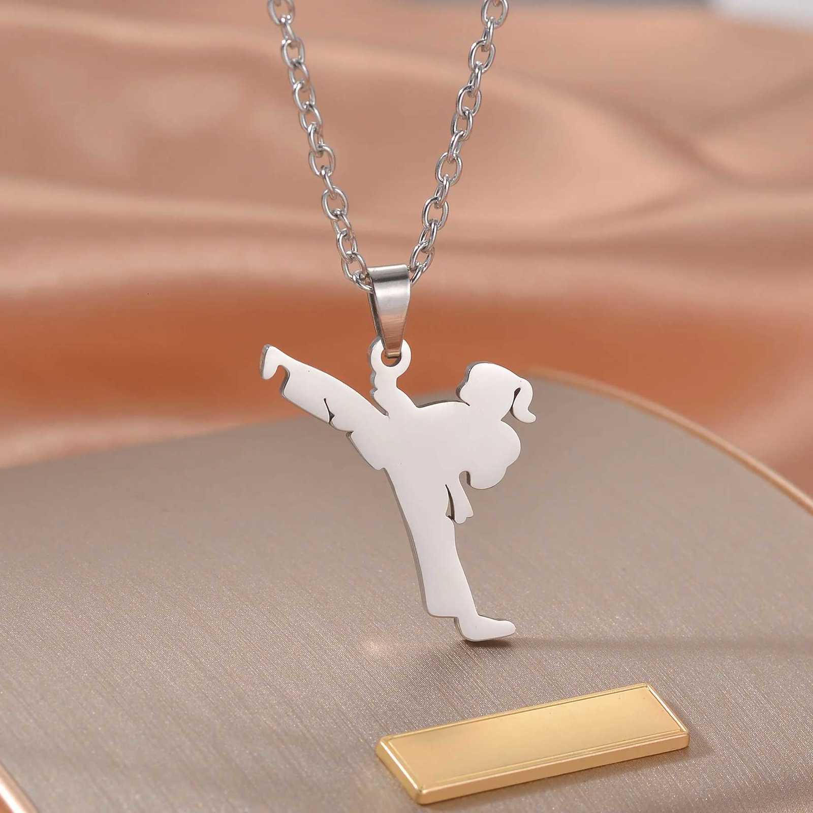 Taekwondo Kung Fu Fight Wen Pendant Necklace Stainless Steel Karate Fight Chain Necklace Jewelry for Sportsman W250712