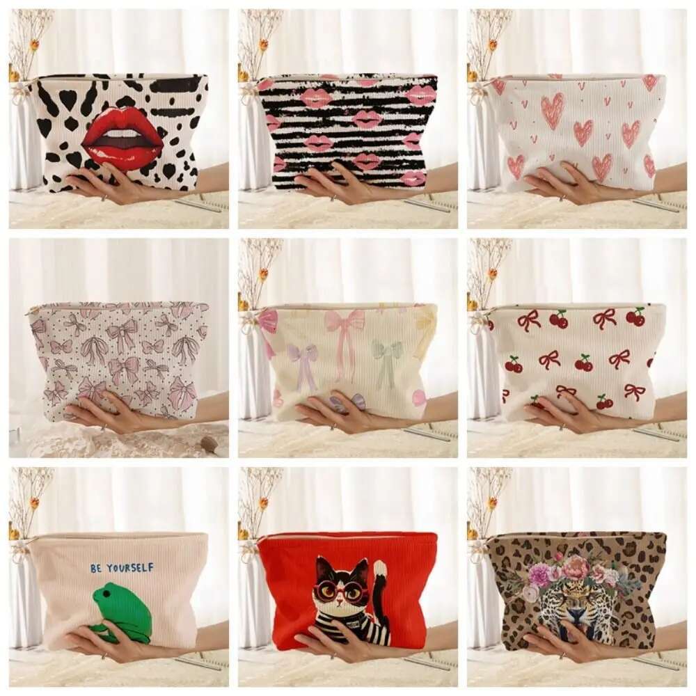 Lip Pattern Printed Makeup Lightweight With Zipper Cosmetic Storage Bag Tiger Cat Frog Leopard Print Clutch Bags Travel