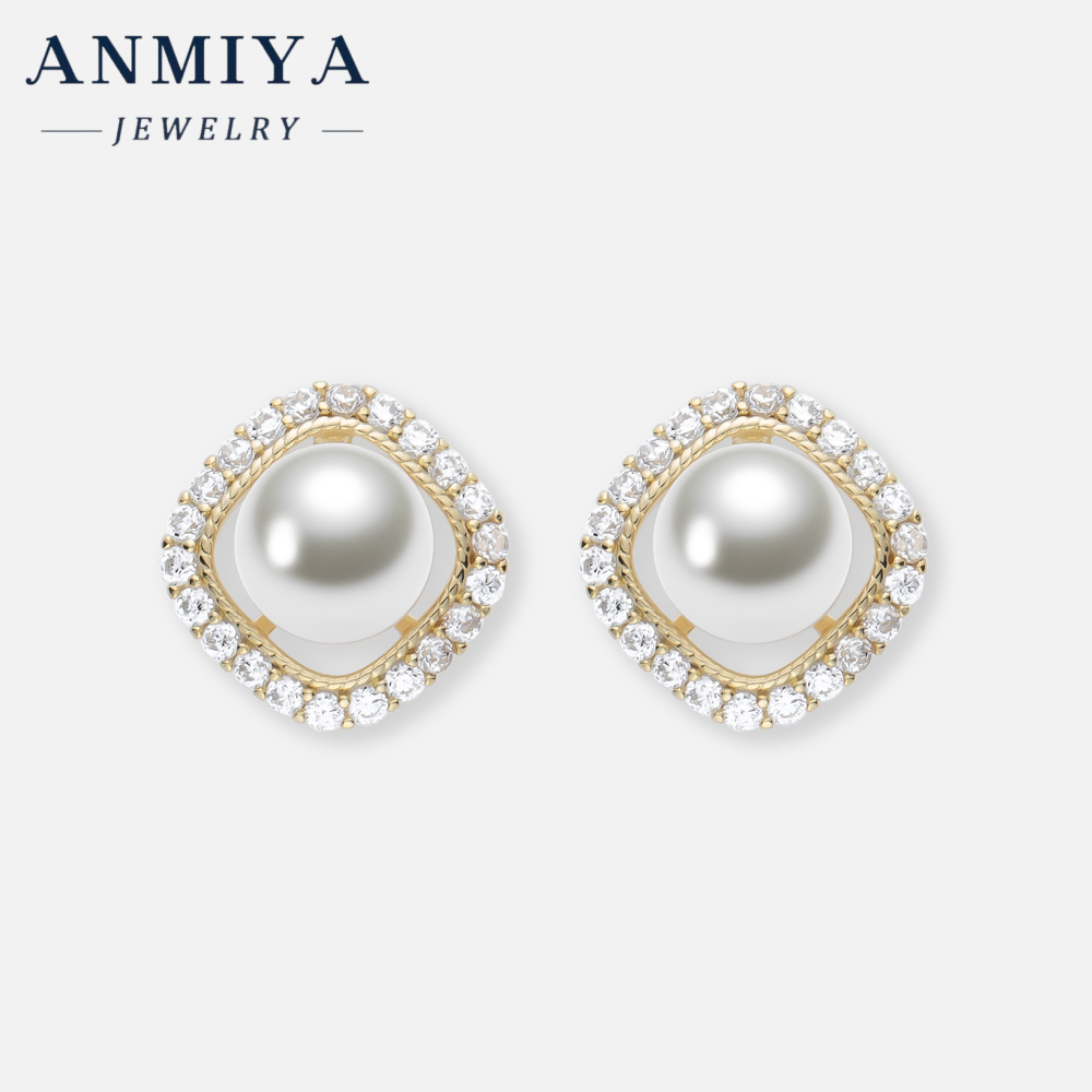 Luxury 925 Silver Needle Pearl Earrings Zircon Pearl Wedding Drop Stud Earrings Women