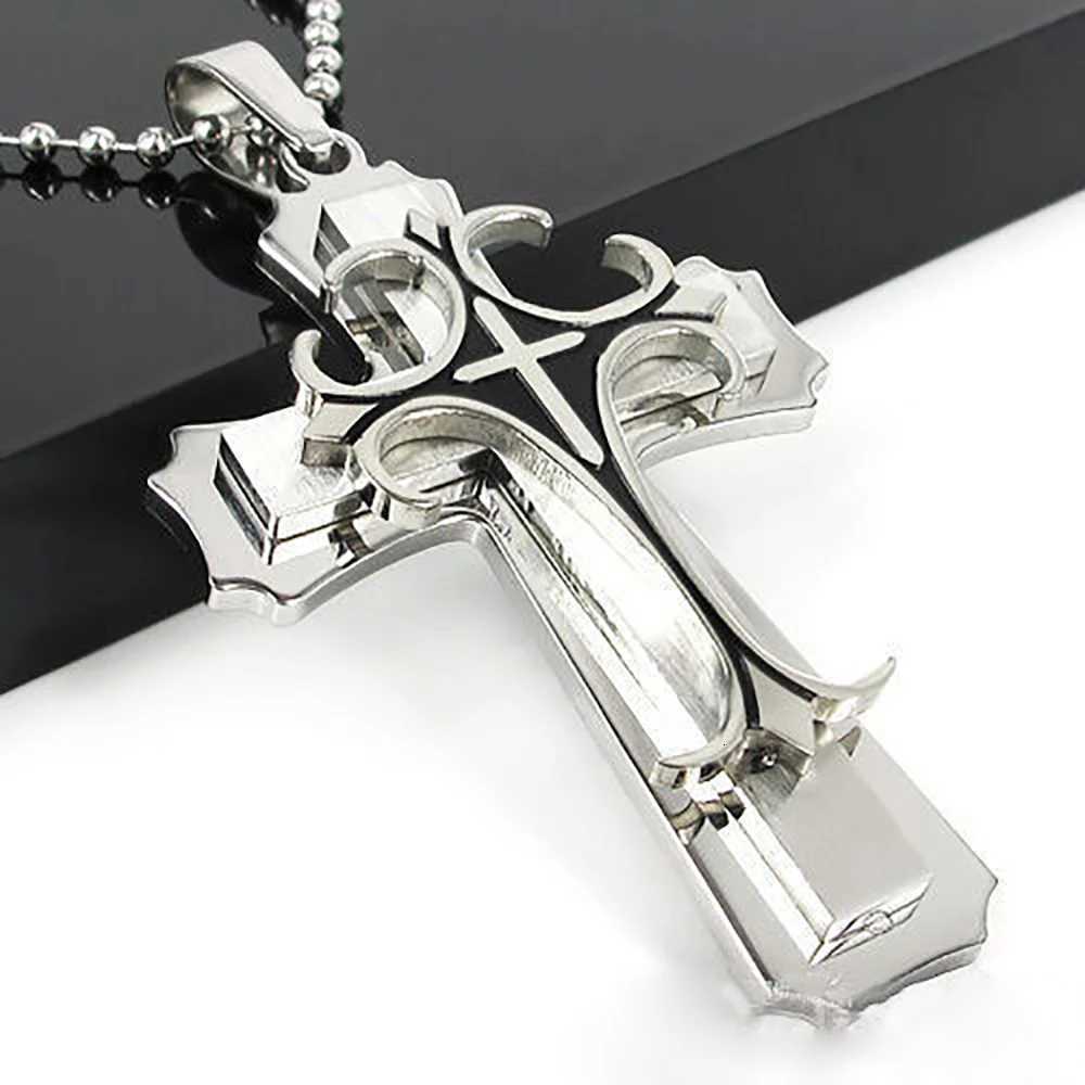 2024 New Necklace For Men Titanium Steel Three-layer Cross Pendant Ball Chain Fresh Sweet Fashion Necklace W250712