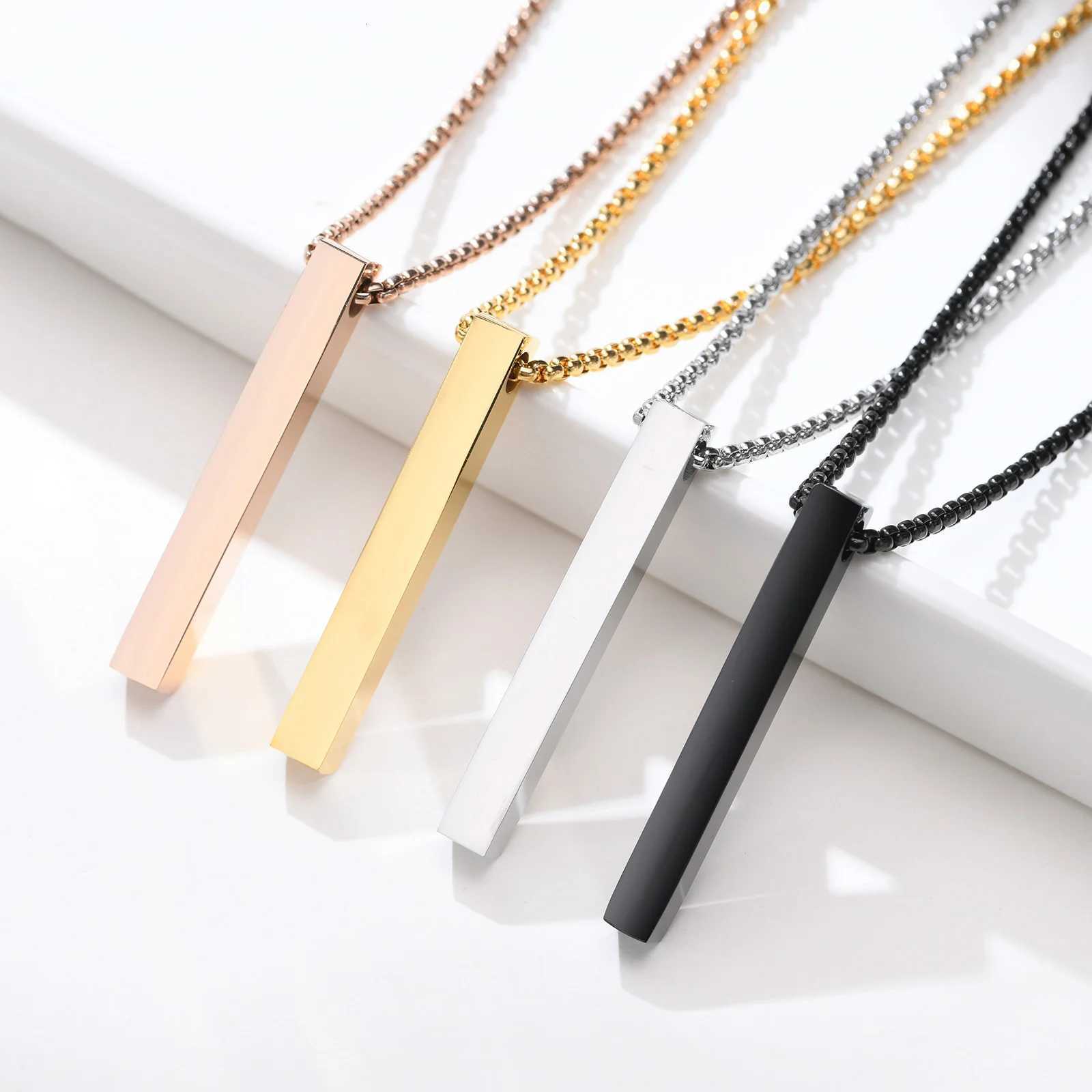Waterproof lar Necklaces for Men WenStainss Steel Rectang Vertical Bar Pendant NecklaceSimp Casual Collar Gifts W250712