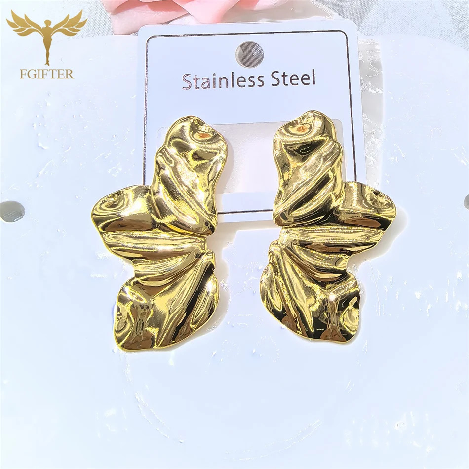 Hyperbole Chunky Earrings Wrinkle Flower Leaf n Stud Earing Golden Stainless Steel Jewelry Accessories Gifts for Her 250708