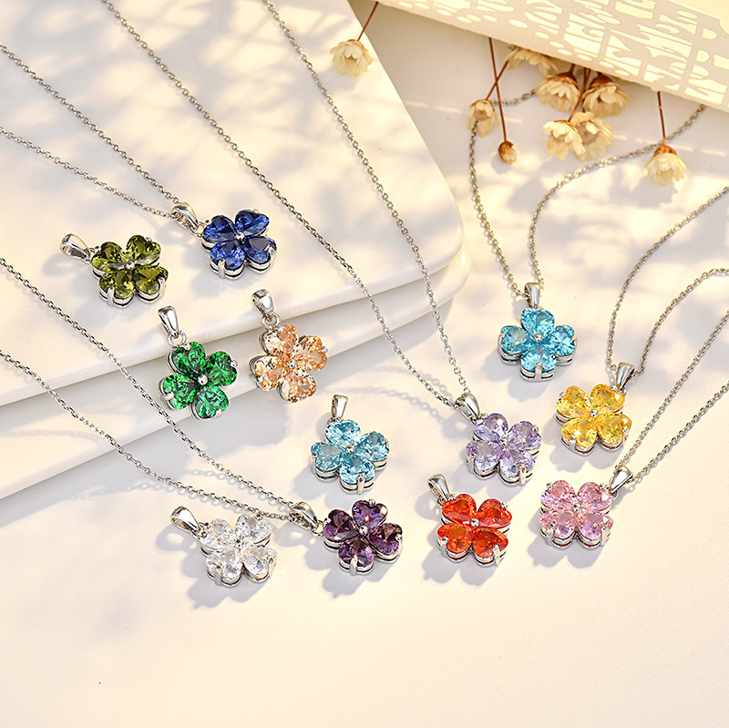 Luxury Jewelry Designer Jewelry Cross-border Amazon Hot-selling Twelve Constellations Four-leaf Clover Necklace Inlaid With Colorful Pendant High-end