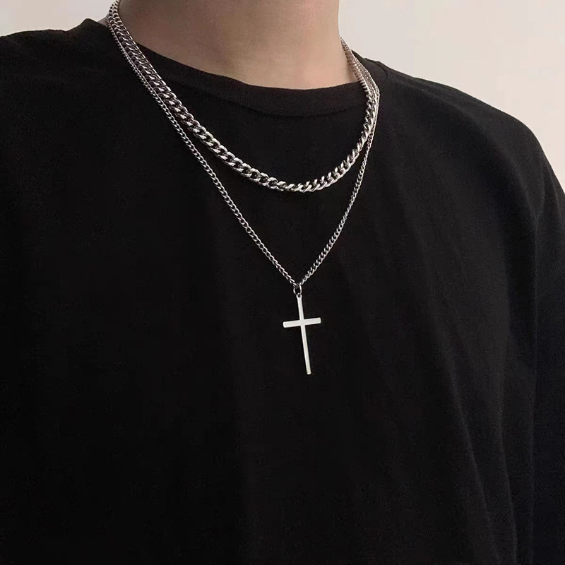 Luxury Jewelry Designer Jewelry Titanium Steel Double Layer Cross Necklace Style Men's Trendy Disco Hip-hop Women's Personality Versatile Sw