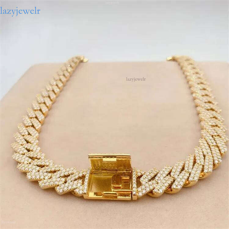 moissanite Hip Hop Jewelry Sier 14mm gold Sterling Sie Chain For Men necklace miami cuban link chain necklaces