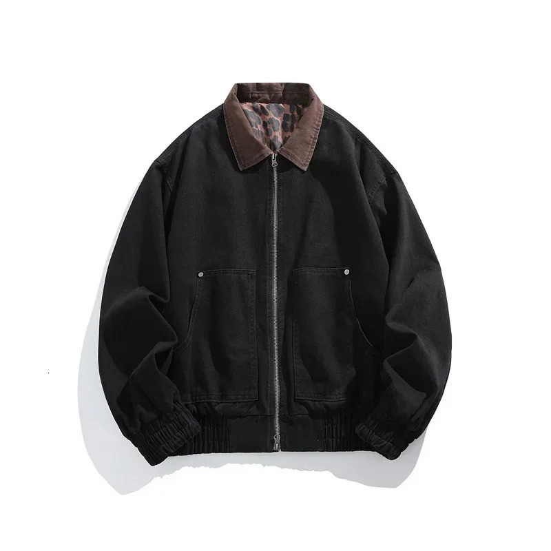 Mens Jacket Mens Workwear Collared Outerwear Vintage Pure Cotton Leopard Print Detroit Jacket Mens Leather Bomber Jacket Denim 250710