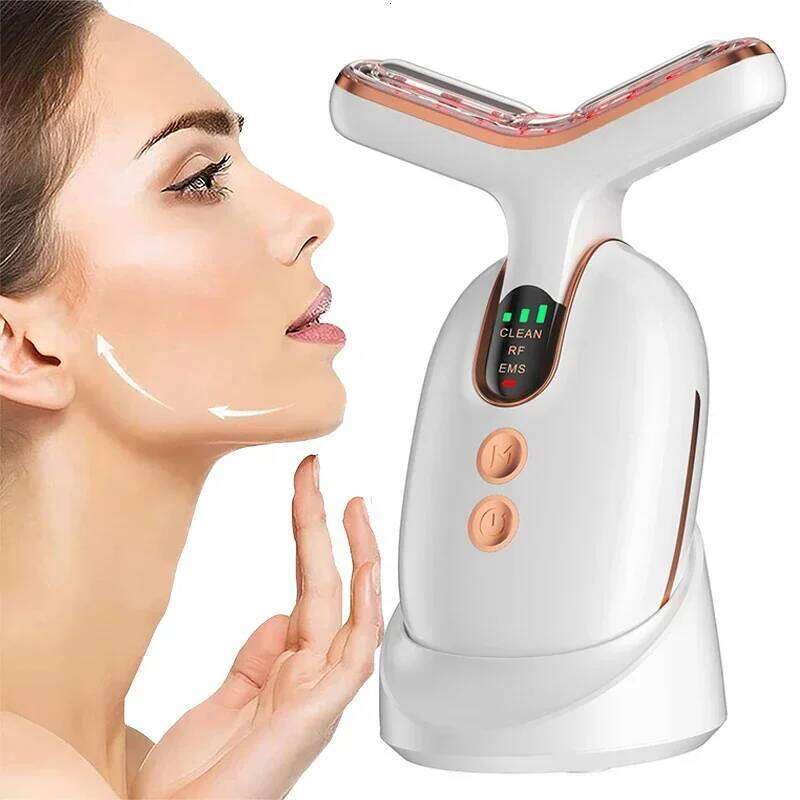 Face Neck Lifting Device Vibration EMS Facial Massager LED Light Therapy Hine Tighten Wrinkle Remover Skin Care Tools