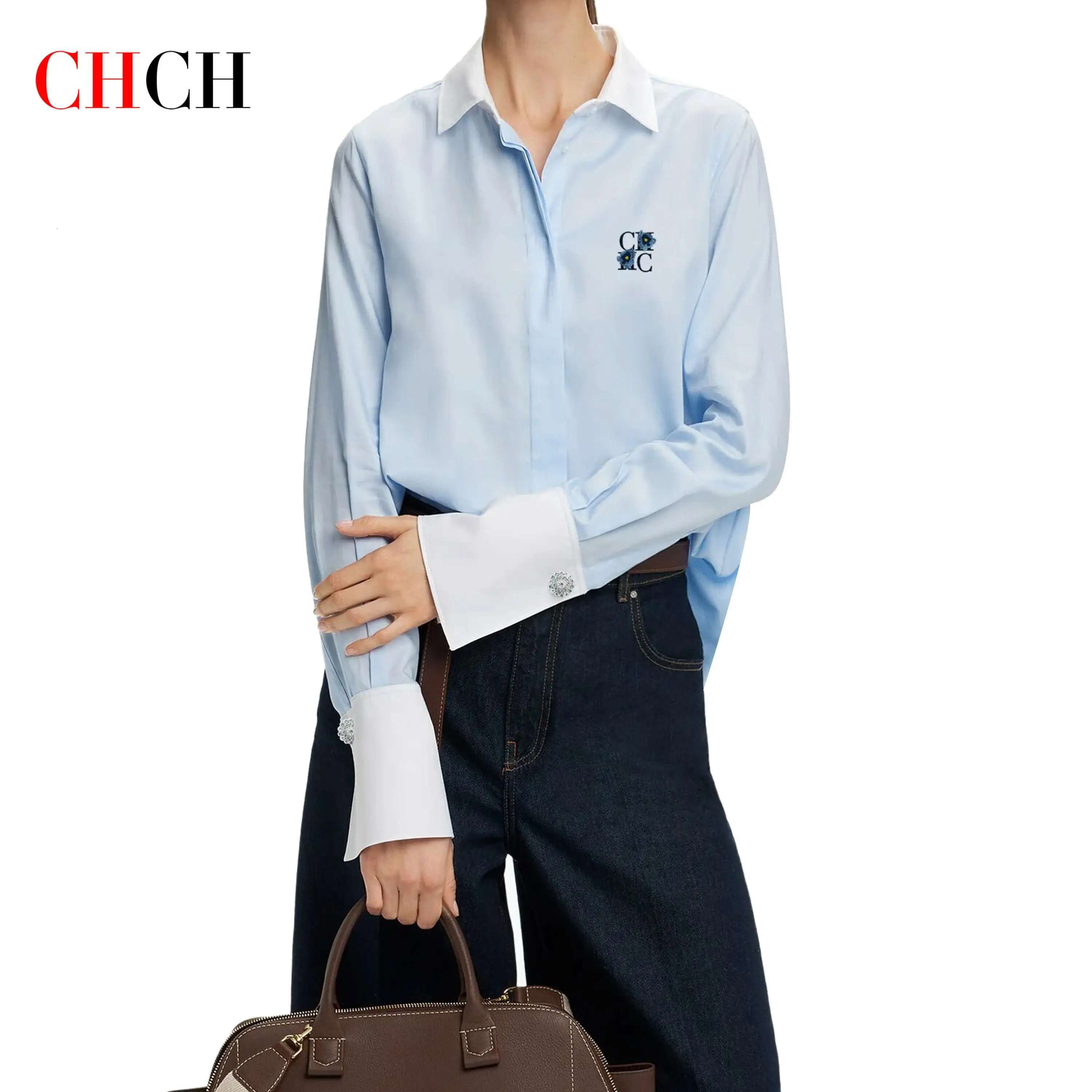 Simple New Shirt Splicing Design Embroidery Flowers Elegant Versatile Spring And Summer Striped Women's Tops