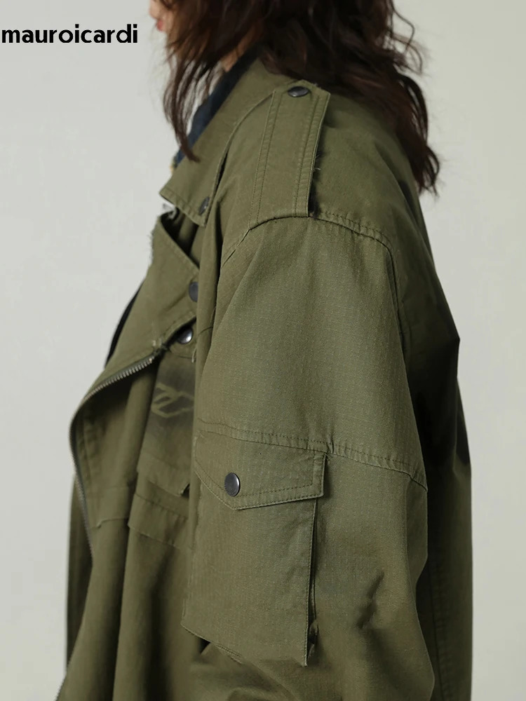 Mauroicardi Spring Autumn Cool Long Army Green Oversized Overcoat Men Sashes Loose er Clothing Cargo Coat 250708