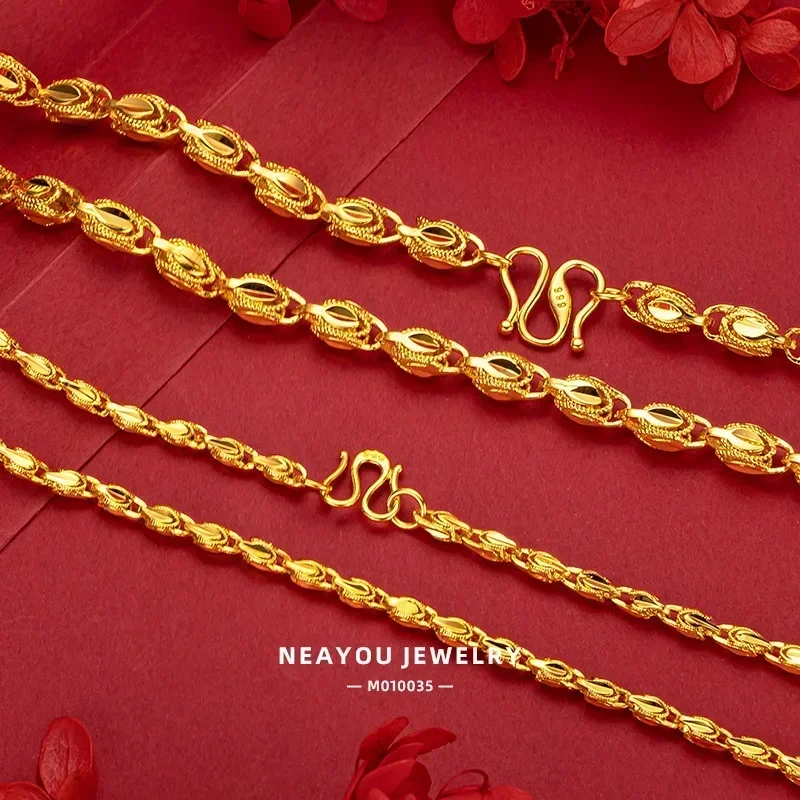 Chic Solid Yellow Gold Colour Link Bracelet Necklace Jewelry