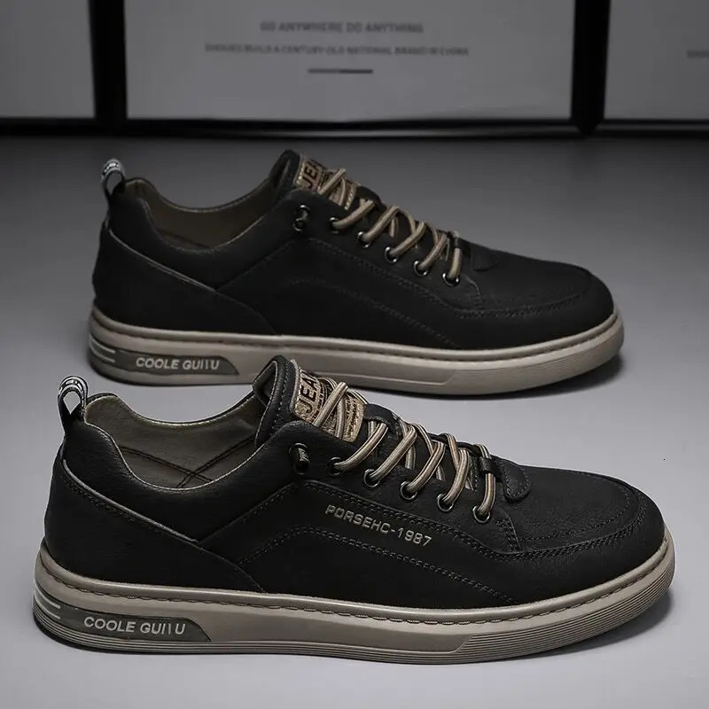 Mens Thick Sole Sneakers Sports Shoes Fashion Casual Fiber Leather Breathable Height Increase Flat Thick Sole Shoes 250712