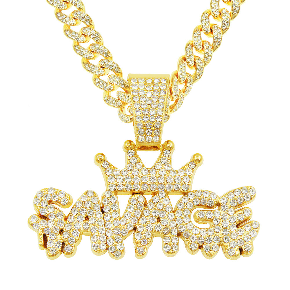 Luxury Jewelry Designer Jewelry Trendy Full Diamond Crown Letter Pendant Necklace For Men Hip Hop Style Cross-border Chain Choker