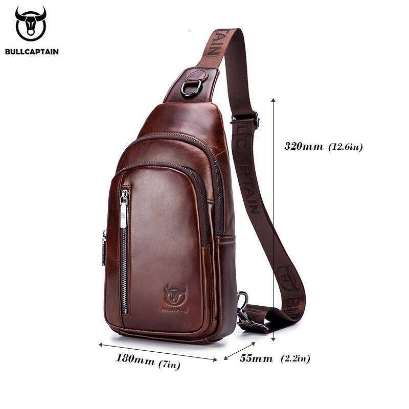 BULLCAPTAIN Genuine Leather Fashion Leisure Multifunctional Crossbody Music Men's Chest Bag