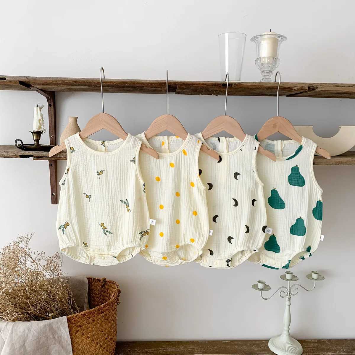 2025 New In Summer Infant Newborn Baby Girls Boys Wrinkle Cloth Cotton Outfits Kids Casual Jumpsuits Toddler Bodysuits Z250712