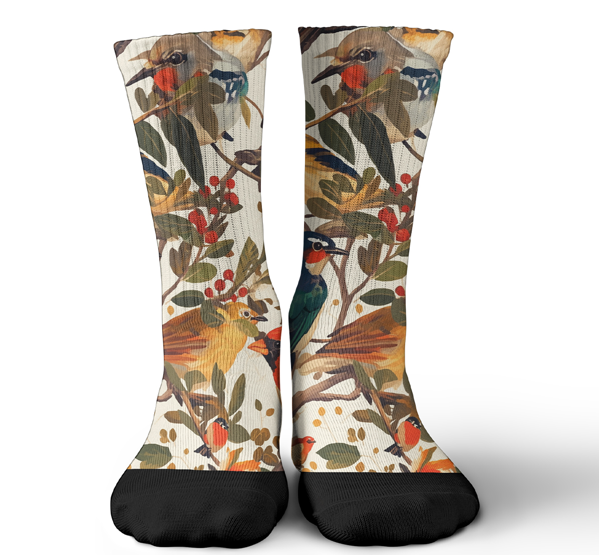 boho bird print crew socks nature inspired fashion crew unisex socks breathable quickdry material