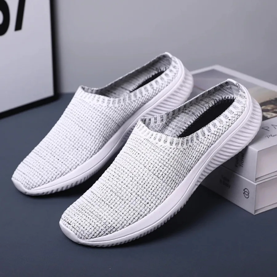 2025Summer Mesh Men Casual Shoes Breathable Half Loafers Fashion Outdoor Indoor Slippers Women Flats Comfortable Couple Sneakers 250707