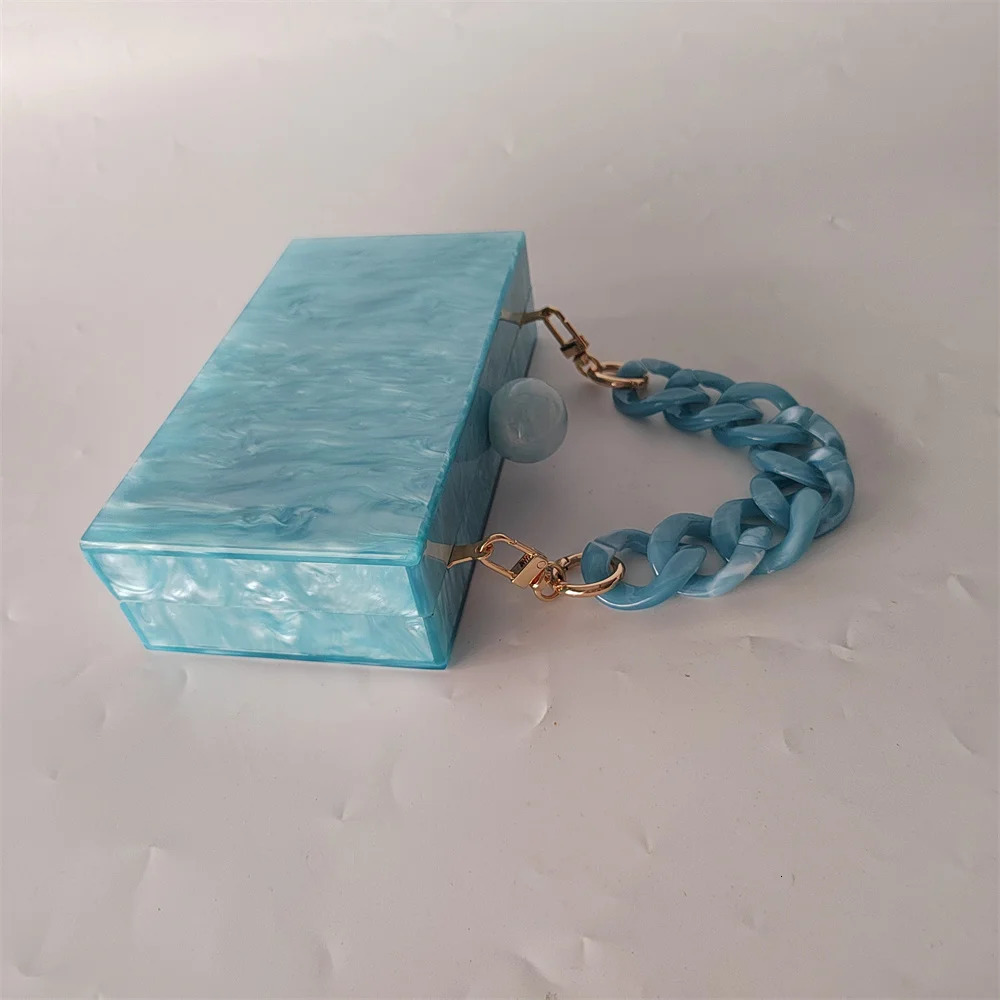 Pearl Marble Light Blue Cross Body Purse Cute Handbag Lady Party Prom Envelope Women Acrylic Evening Bags Shoulder Bag 250708