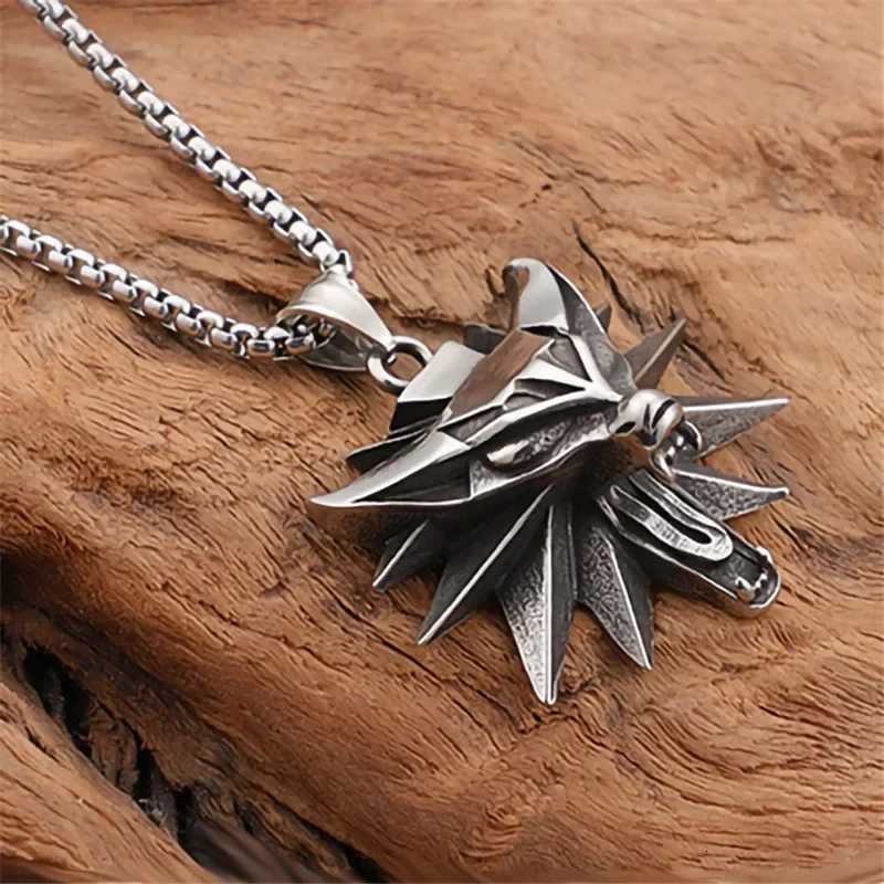 Vintage Punk Wolf Pendant Necklace For Men Punk Hip Hop Jewelry Geralt of Rivia Slavic Viking Necklace Dropship W250712