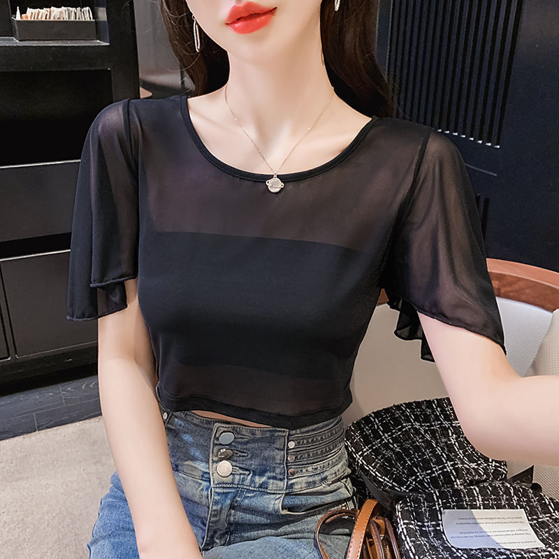 Women's pure desire style bow summer short sleeved T-shirt, women's new French waist reducing short top, new designer T-shirt