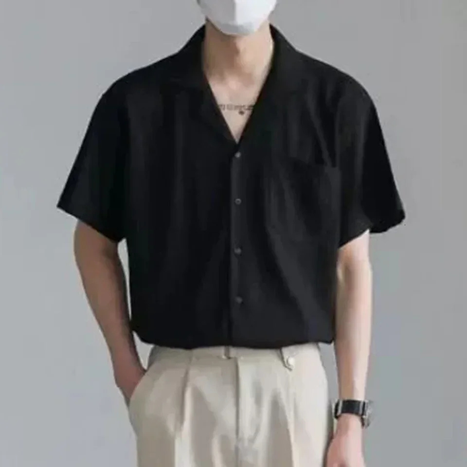 Ice Silk Short-sleeved Shirts Men Non-ironing Drape Solid Color Short Sleeve Shirt Oversized All-match Loose T-shirt Streetwear 250707