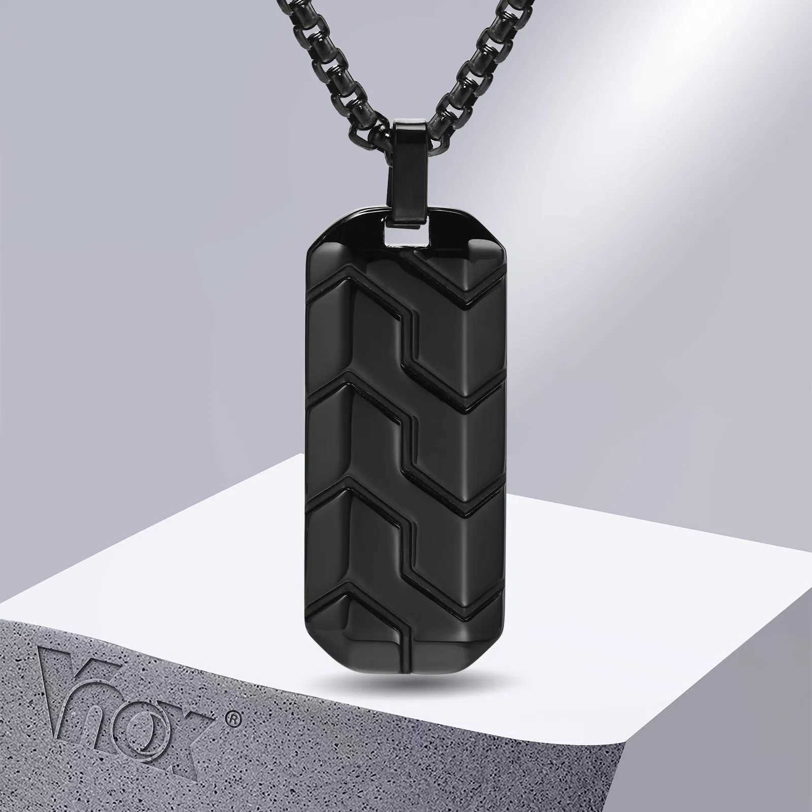 Vnox Cool Tire Pattern Necklaces for Men Boys Stainless Steel Geometric Bar Pendant Collar Punk Stylish Gifts for Him W250712