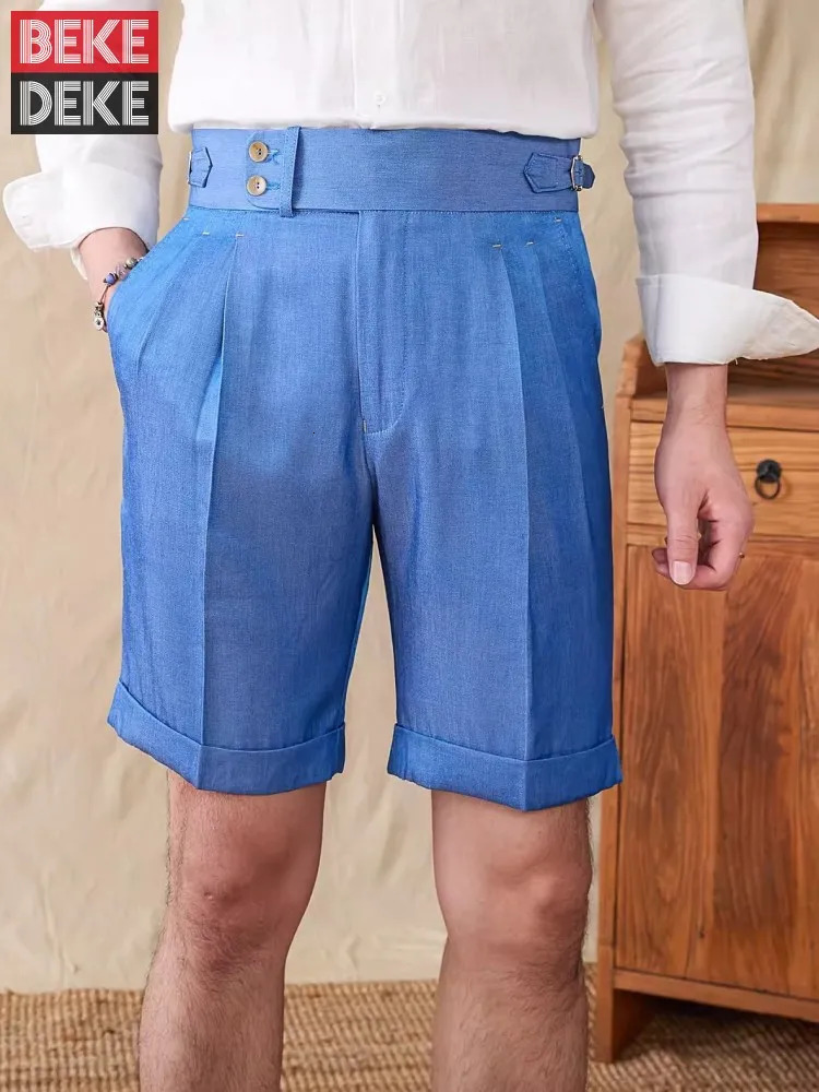 Summer Mens Suit Shorts Vintage British Style Knee Length Straight Trousers Solid Color Business Casual Mens Shorts 250708