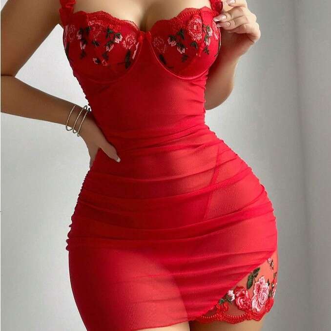 Sexy Lingerie Set Lace Lingerie Sexy Underwear Spring Sexy Sheer Nightdress New Strap Off Shoulder Slim Fit Bodycon Embossed Dress