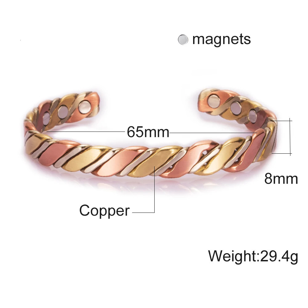 Vinterly Twisted Copper Bracelets for Women Rose Gold-color Health Energy Magnetic Copper Adjustable Cuff Bracelets Bangles 250712