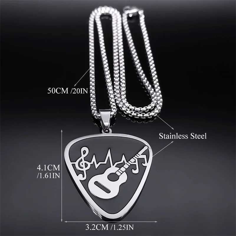 Rock Music Note Guitar Pick Necklace for Women Men Silver Color Stainless Steel Musical Symbol Chain Necklaces colares N7957S06 W250712