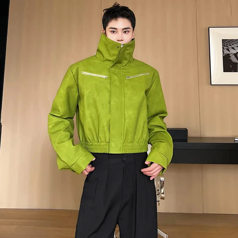 LUZHEN Trendy Personality Stand Collar Faux Leather Jacket Mens Street Outerwear Short Casual Clothes Versatile Handsome LZ7830 250708