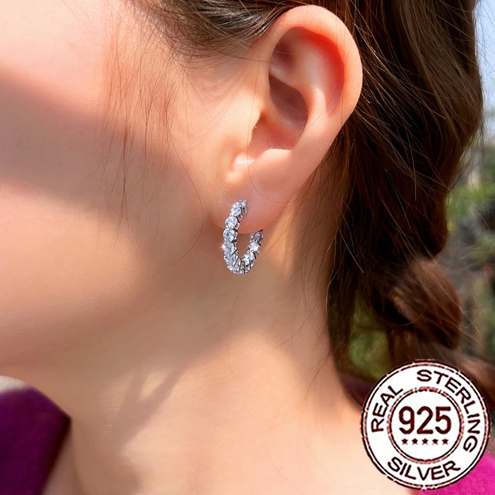 QooLady 925 Sterling Silver Shiny Cubic Zirconia Big Round Hoop Earrings for Women Wedding Engagement Jewelry Gifts SE122 250708