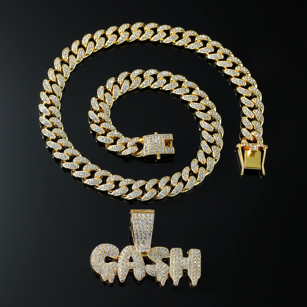 Luxury Jewelry Designer Jewelry European And American Hip-hop GASH Full Diamond Letter Pendant Necklace Men's Punk Style Chain Accessories Jewelr