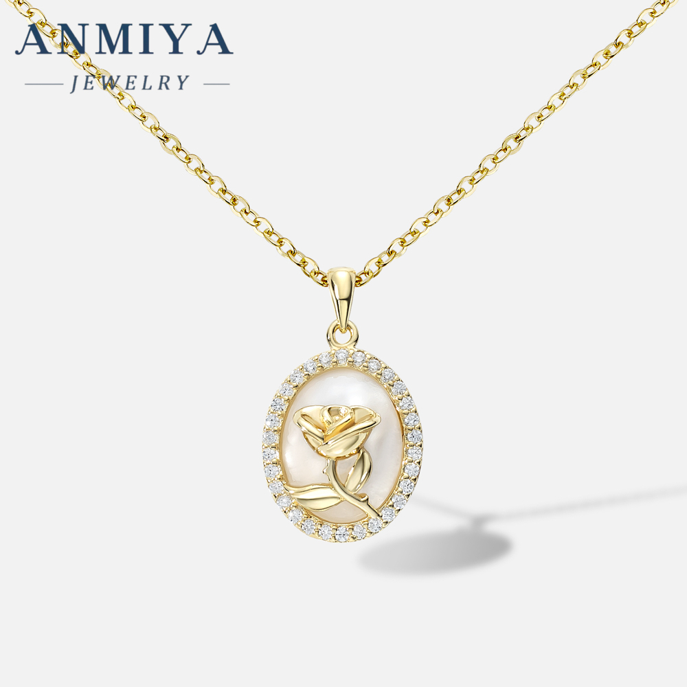 Vintage Rose Round Shape Zircon Necklace 925 Sterling Silver Link Chain Fashionable Flower Pattern Necklace for Girls