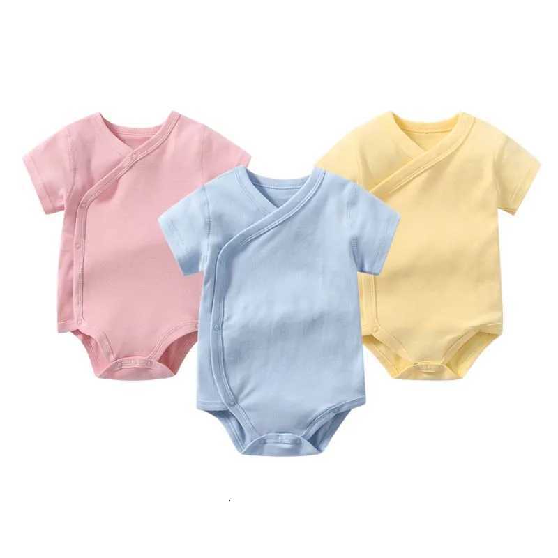 Infant Outfits 0-3 Months Newborn Baby Cotton Bodysuit for Boys and Girls Solid Color Slant Open Button Bodysuit Baby Clothes Z250712