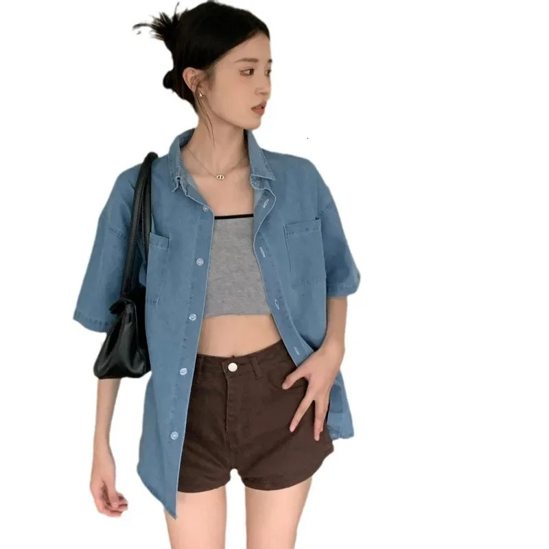 Korean Style Loose Fit Denim Shirt Womens 2025 Spring Summer Casual n Sensibility Thin Jacket Top Factory Direct Sales 250704