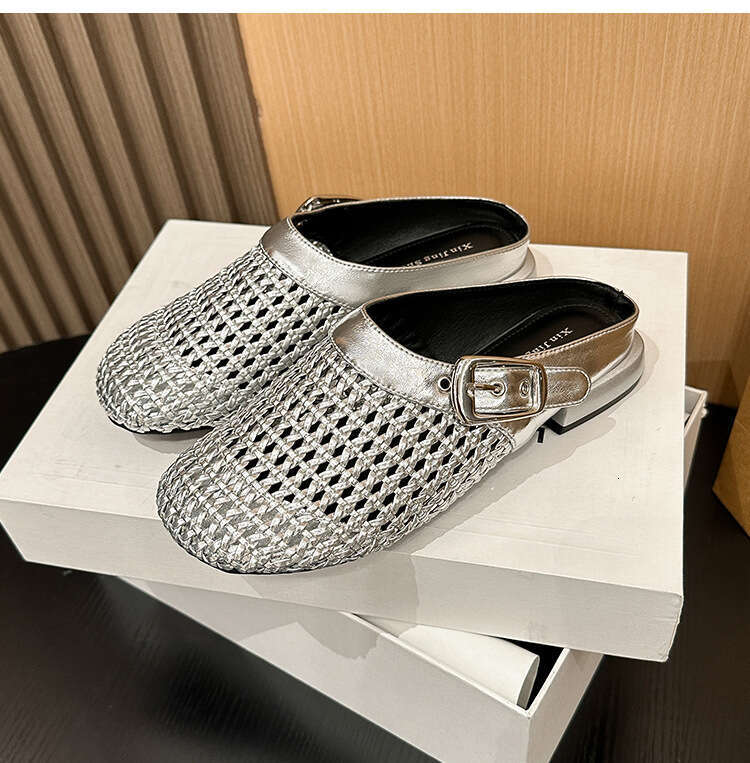 106-1 Fashion Woven Belt Buckle Hollow Flat New Fairy Style Low Heel Commuter Women's Shoes