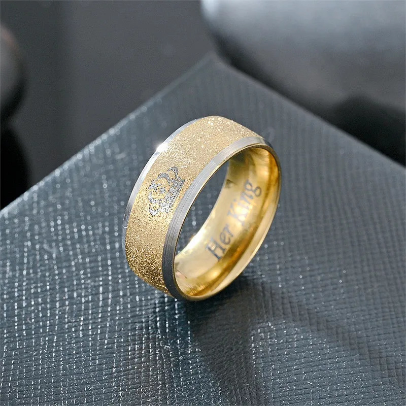 LETAPI Classic Her King and His Queen Wedding Rings for Women Men Gold Color Stainless Steel Couple Band Anniversary Lovers Gift 250704