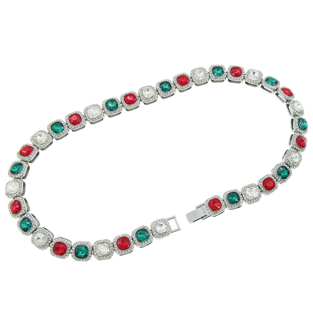 Luxury Jewelry Designer Jewelry European And American Hip-hop Full Diamond Colorful Rhinestone Sugar Cube Chain Necklace Trendy Men's Cool And Do
