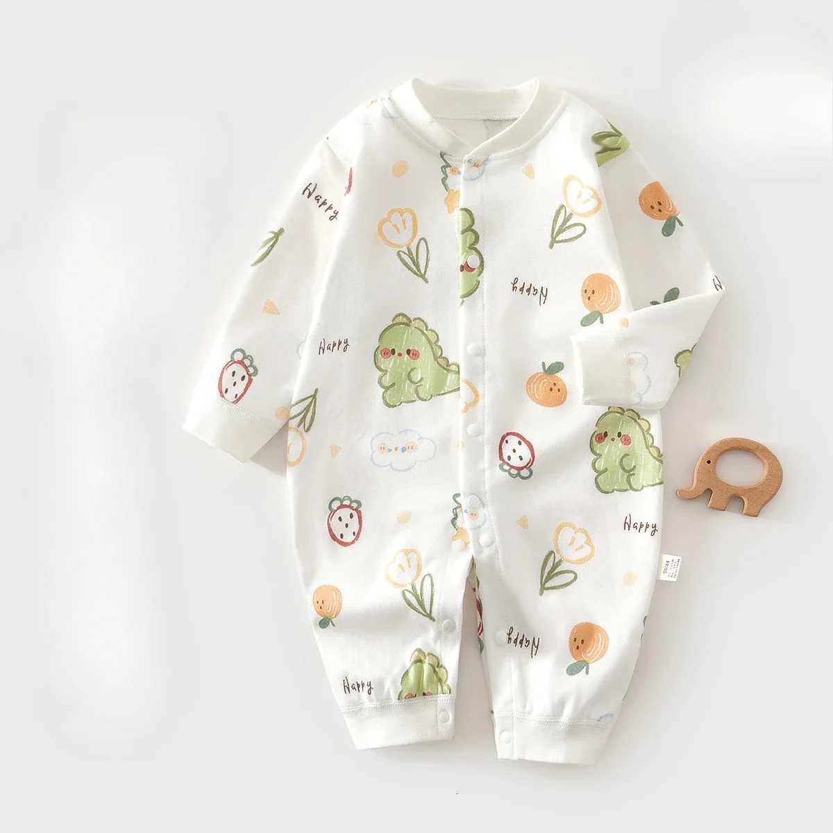100% Cotton Baby Onesie Boys Girls Long Sleeve Romper Cute Printed Fruit Infant Onesie Pajamas 1-3-6-9 Months Four Seasons Universal Z250712