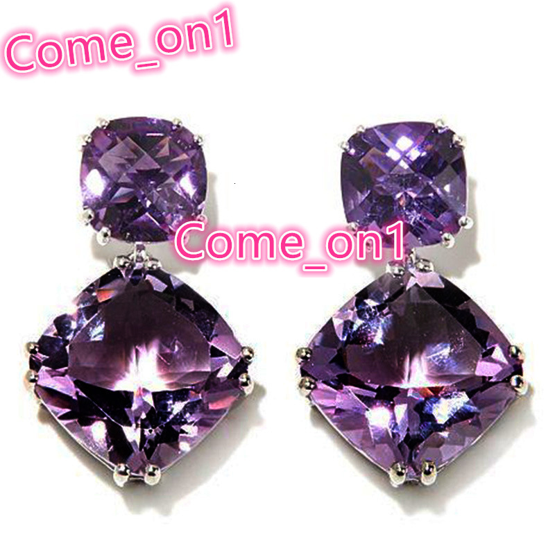 Double Square Purple Gemstones Dangle Earrings Refine New Drop Earrings Romantic Party Earrings