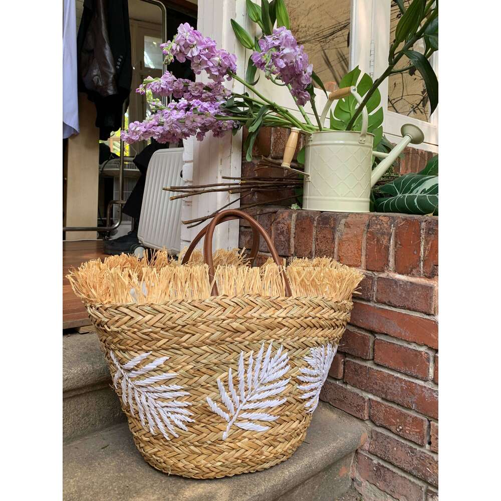 Summer Stripe Tote Straw Women's New Beach Seaside Outdoor Travel Vacation Large Capacity Shoulder Bag Portable Basket